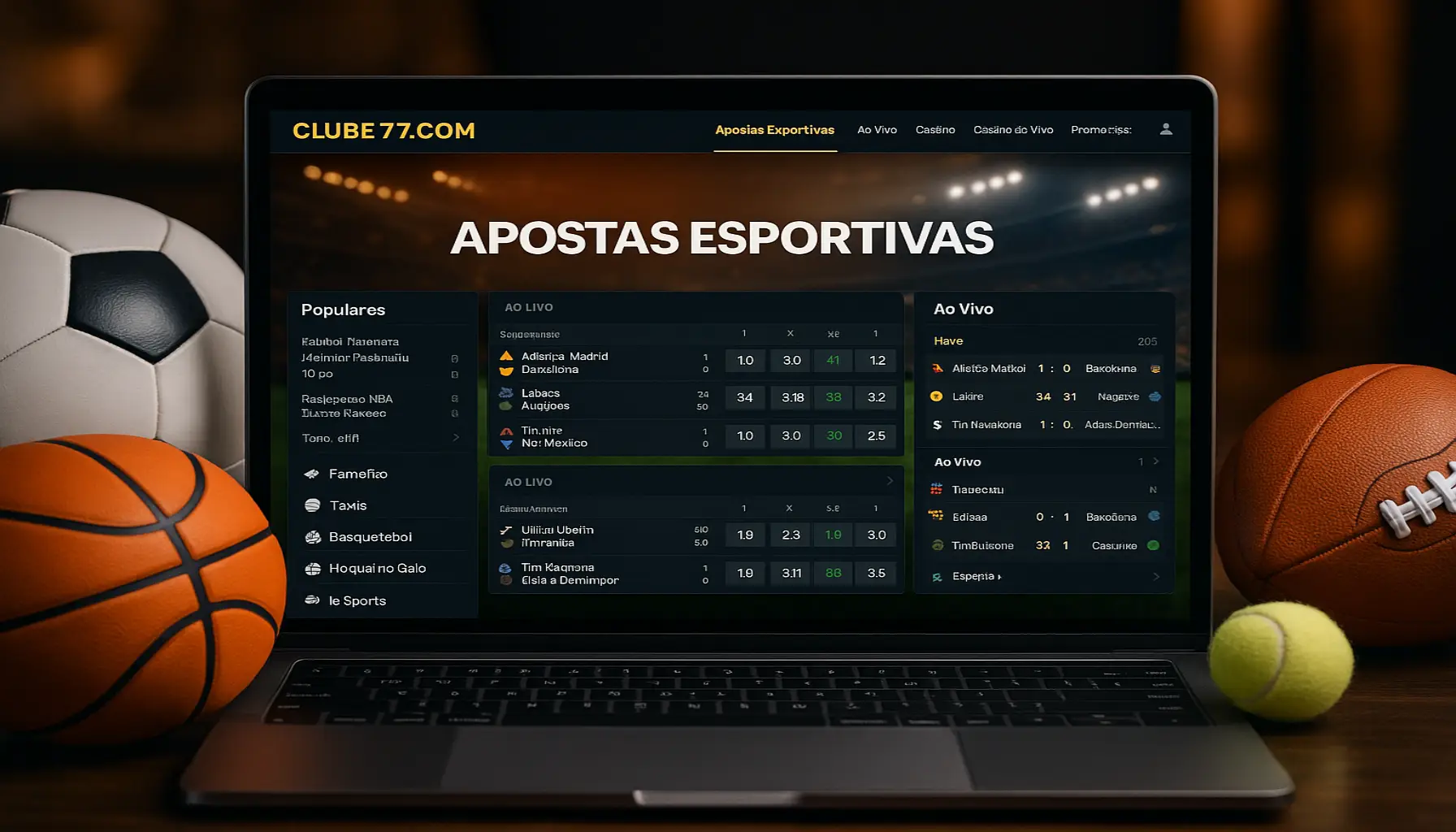 Apostas esportivas no cassino online CLUBE77.COM